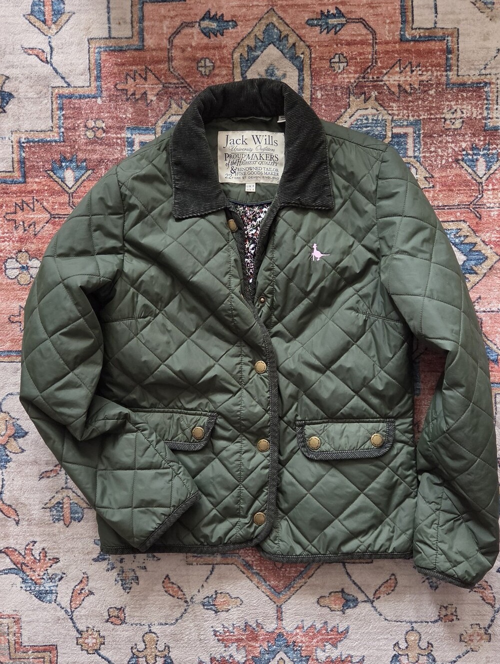 Jack Wills Green Quilted Jacket Size 8 Fits XS Olive Barn Coat